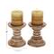 6'' Light Brown Mango Wood Traditional Candle Holder, 2ct.